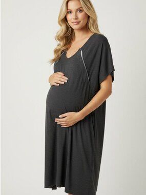Frida Maternity Charcoal Gray Nursing Dress One Size
